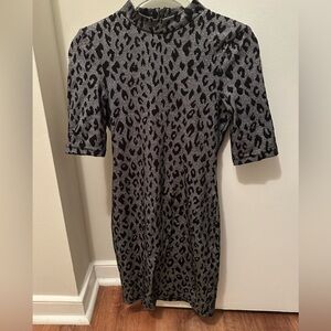 Topshop Animal Print Dress - Black and Silver, size 2